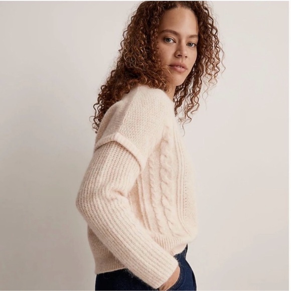 Madewell Cable Havener Pullover Crewneck Sweater in Heather Powder - Picture 1 of 10